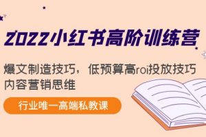 2022小紅書高階訓練營：爆文制造技巧，低預算高roi投放技巧，內容營銷思維