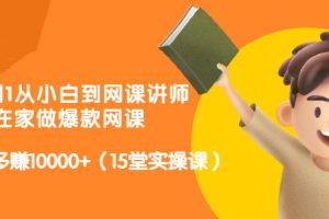 從0到1從小白到網課講師：在家做爆款網課，每月多賺10000 （15堂實操課）