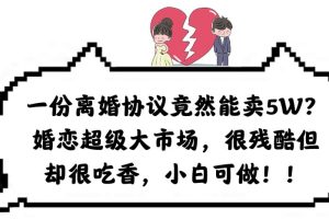 一份離婚協(xié)議竟然能賣5W？婚戀超級大市場，很殘酷但卻很吃香，小白可做