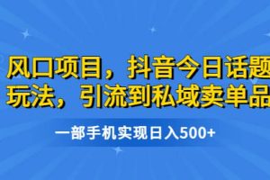 風口項目,抖音今日話題玩法,引流到私域賣單品,一部手機實現日入500