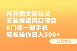 抖音圖文新玩法，無腦搬運風口項目，0門檻一部手機輕松操作日入500