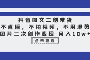 抖音圖文二創帶貨，不直播，不拍視頻，不用混剪，圖片二次創作變現 月入10w