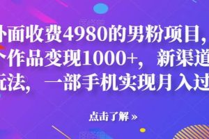 外面收費4980的男粉項目，一個作品變現(xiàn)1000 ，新渠道新玩法，一部手機實現(xiàn)月入過萬【揭秘】