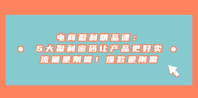 電商 盈利精品課：6大盈利 密碼讓產品更好賣，流量是剛需！爆款是剛需插圖