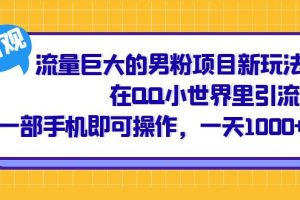 流量巨大的男粉項目新玩法，在QQ小世界里引流 一部手機即可操作，一天1000