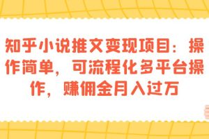 知乎小說推文變現項目：操作簡單，可流程化多平臺操作，賺傭金月入過萬