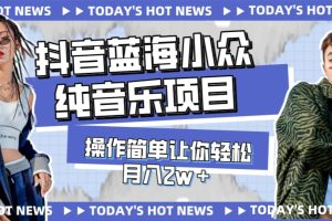 寶藏細分領域，抖音藍海小眾純音樂項目，操作簡單讓你輕松月入2w＋