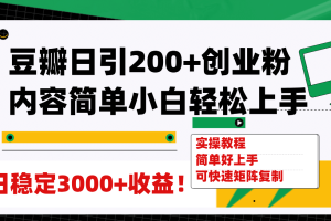 豆瓣日引200 創(chuàng)業(yè)粉日穩(wěn)定變現(xiàn)3000 操作簡(jiǎn)單可矩陣復(fù)制！