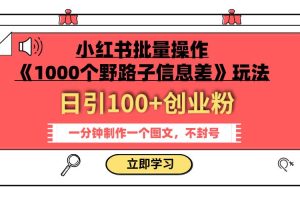 小紅書批量操作《1000個野路子信息差》玩法 日引100 創業粉 一分鐘一個圖文