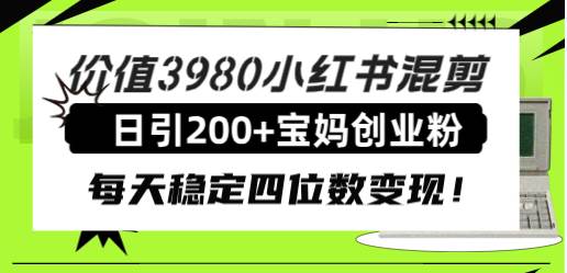 價值3980小紅書混剪日引200 寶媽創(chuàng)業(yè)粉，每天穩(wěn)定四位數(shù)變現(xiàn)！插圖