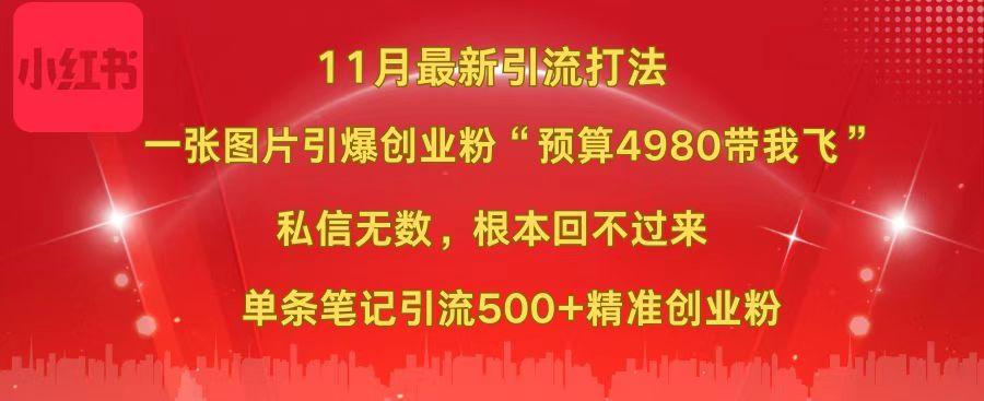 小紅書11月最新圖片打法，一張圖片引爆創業粉“預算4980帶我飛”，私信無數，根本回不過來，單條筆記引流500+精準創業粉