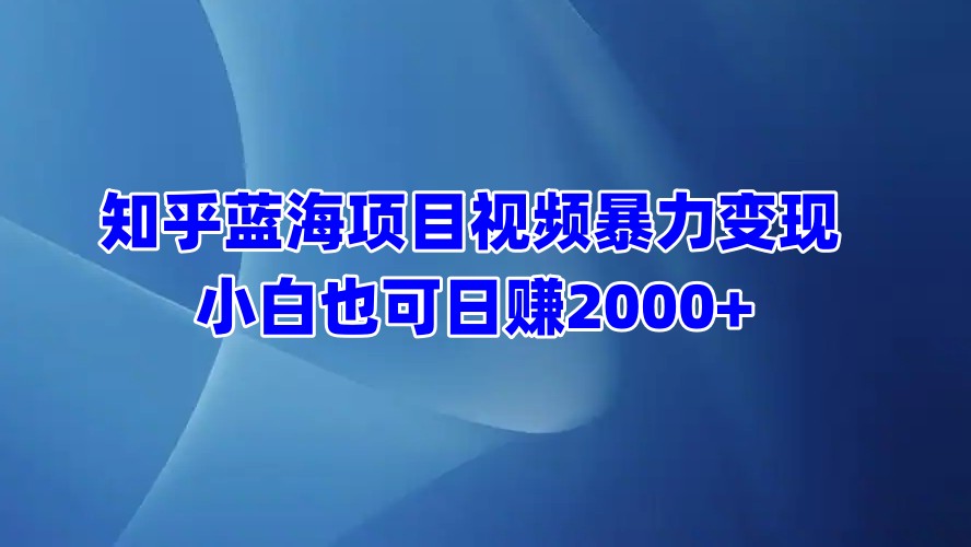 知乎藍海項目視頻暴力變現  小白也可日賺2000+
