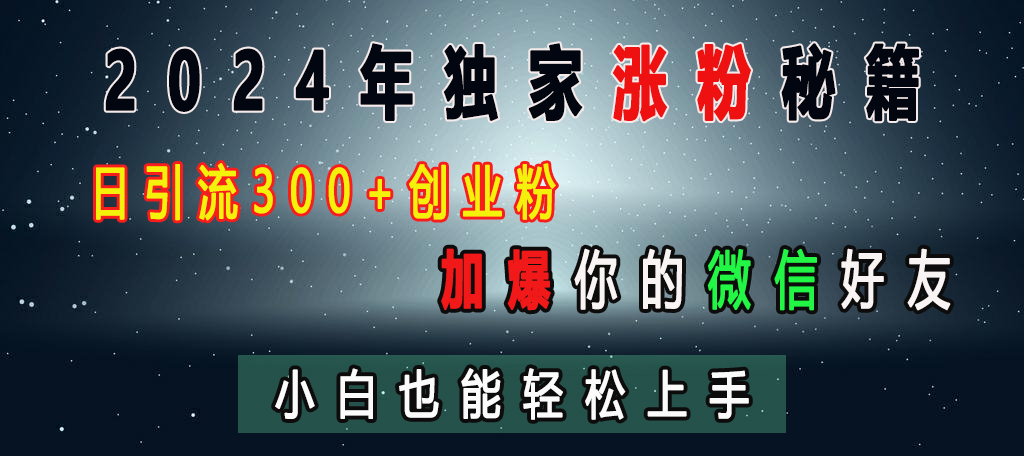 2024年獨家漲粉秘籍,日引流300+創業粉,加爆你的微信好友,小白也能輕松上手