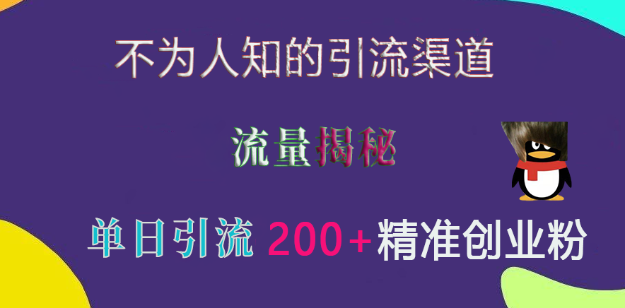 不為人知的引流渠道，流量揭秘，實測單日引流200+精準創業粉