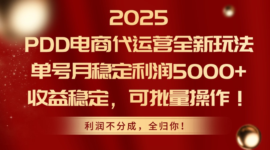 2025 PDD電商代運營全新玩法，單號月穩定利潤5000+，收益穩定，可批量操作！