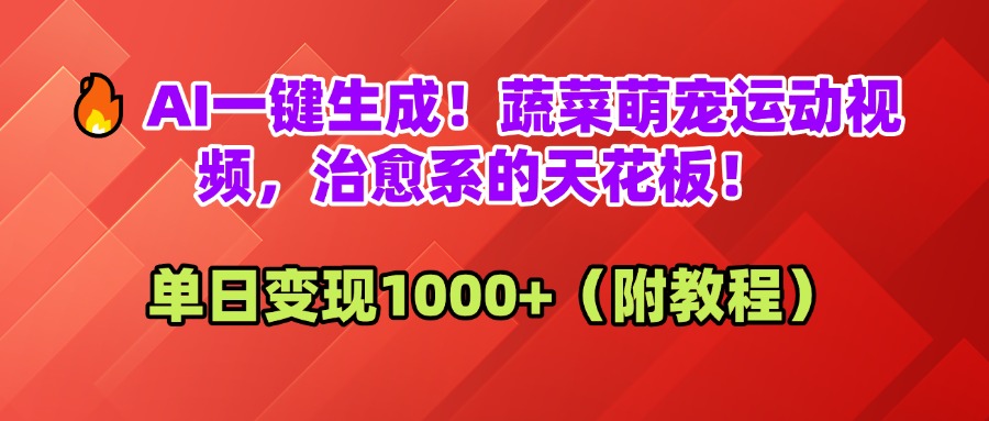 AI一鍵生成！蔬菜萌寵運動視頻，治愈系的天花板！單日變現1000+（附教程）