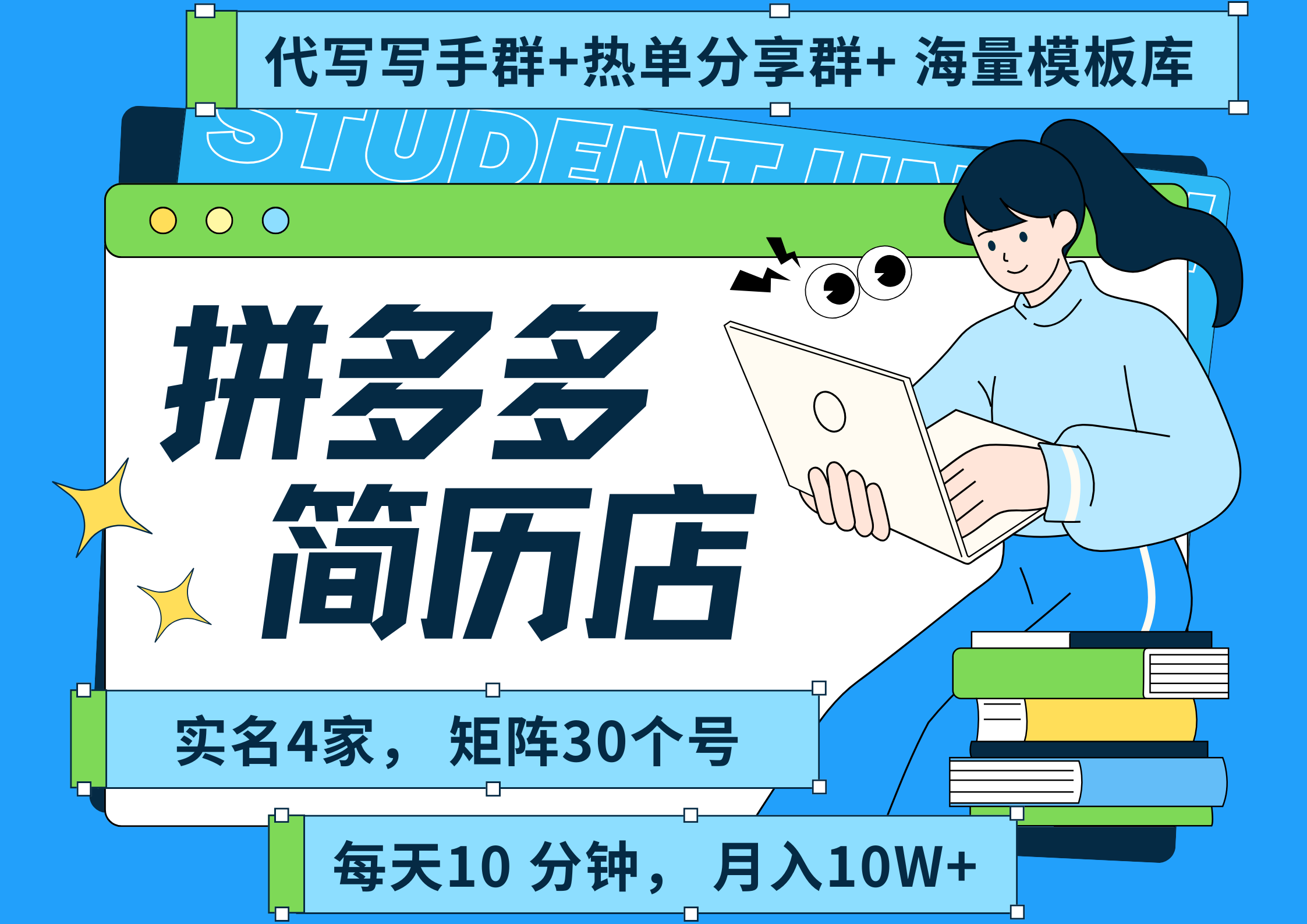 拼多多 虛擬資料 簡歷 海報代寫 全SOP流程 毫無保留分享(含后端資料以及代寫渠道)每天十分鐘 每人實名四個店 ?矩陣30個賬號 ?輕輕松松 月入10W插圖 拼多多 虛擬資料 簡歷 海報代寫 全SOP流程 毫無保留分享(含后端資料以及代寫渠道)每天十分鐘 每人實名四個店 ?矩陣30個賬號 ?輕輕松松 月入10W插圖