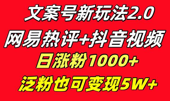 文案號新玩法 網易熱評 抖音文案 一天漲粉1000  多種變現模式 泛粉也可變現