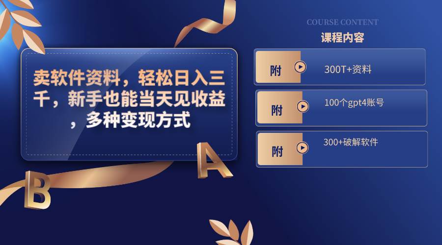 賣軟件資料,輕松日入三千,新手也能當天見收益,多種變現(xiàn)方式,(附300T 資料,100個gpt4賬號,300 破解軟件)插圖 賣軟件資料,輕松日入三千,新手也能當天見收益,多種變現(xiàn)方式,(附300T 資料,100個gpt4賬號,300 破解軟件)插圖