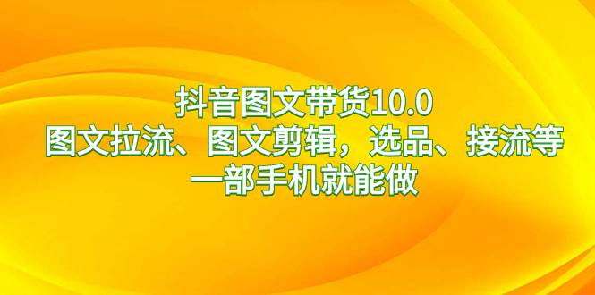 抖音圖文帶貨10.0，圖文拉流、圖文剪輯，選品、接流等，一部手機就能做