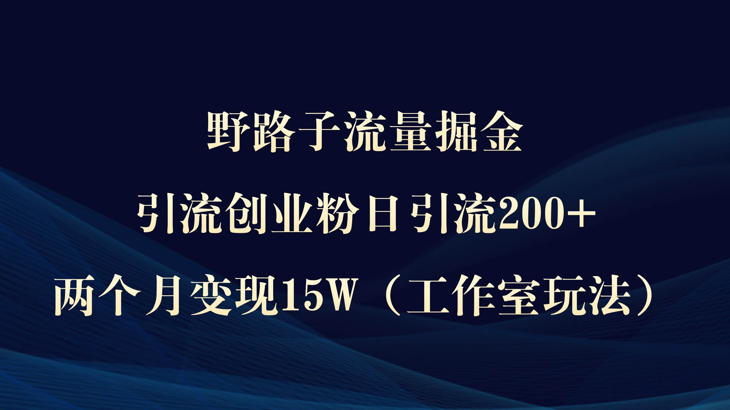 野路子流量掘金，引流創業粉日引流200+，兩個月變現15W（工作室玩法））