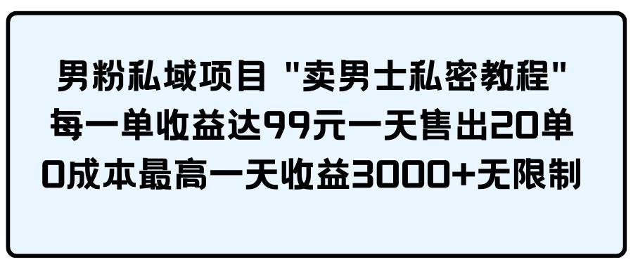 男粉私域項目 賣男士私密教程 每一單收益達99元一天售出20單