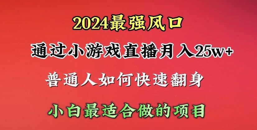 2024年最強風口，通過小游戲直播月入25w+單日收益5000+小白最適合做的項目