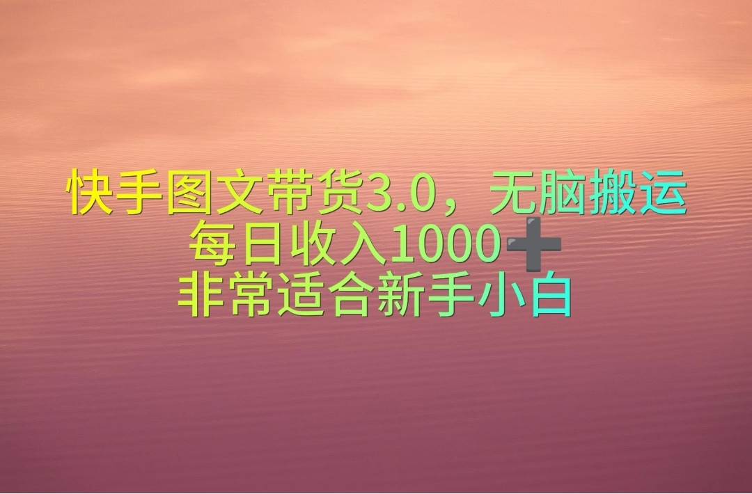 快手圖文帶貨3.0，無腦搬運，每日收入1000＋，非常適合新手小白